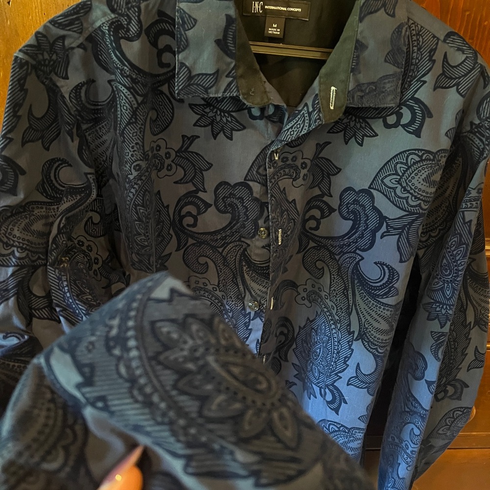 INC International Concepts Blue Paisley Dress Shirt
